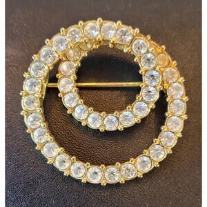 Swarovski Crystal and Goldtone Double Ring Pin
